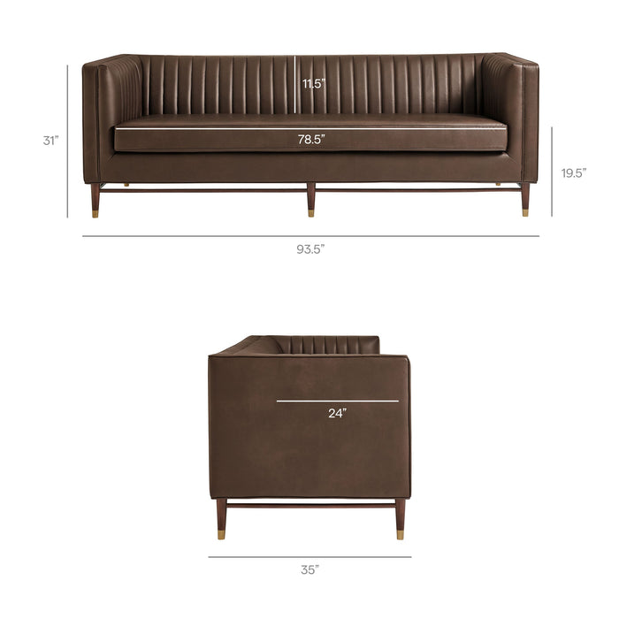 Modway Devote 93 Inch Vegan Leather Channel Tufted Sofa in Espresso - dimensions and specifications 18