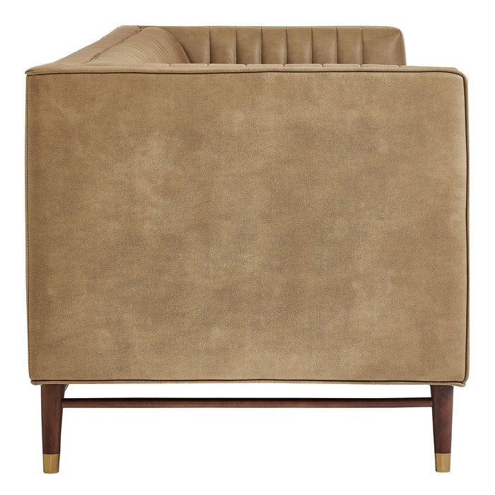 Modway Devote 93 Inch Vegan Leather Channel Tufted Sofa in Toast - angled view