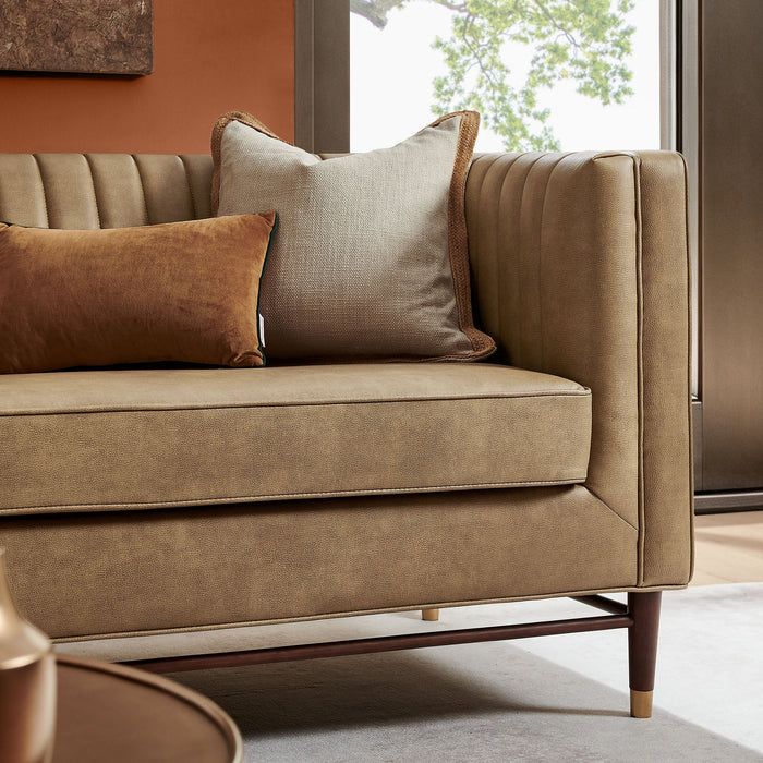 Modway Devote 93 Inch Vegan Leather Channel Tufted Sofa in Toast - lifestyle view 11