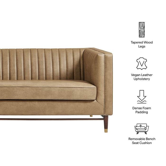 Modway Devote 93 Inch Vegan Leather Channel Tufted Sofa in Toast - dimensions and specifications