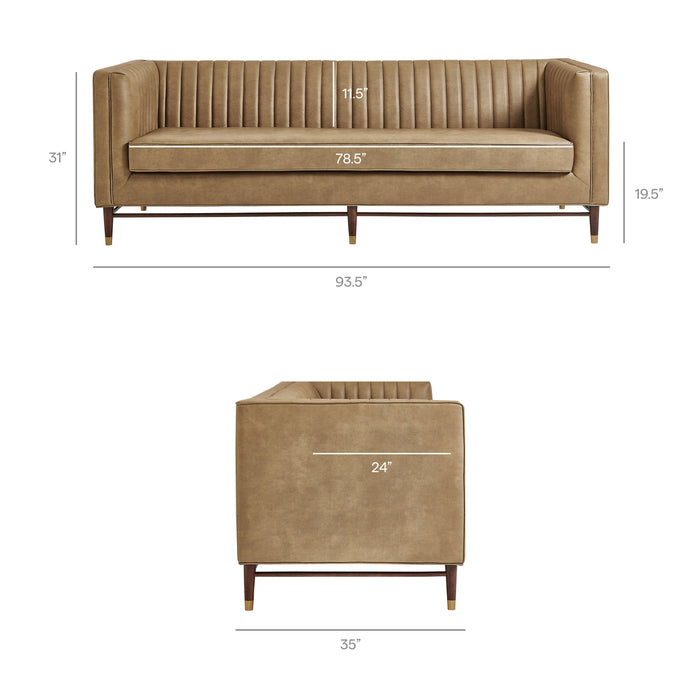 Modway Devote 93 Inch Vegan Leather Channel Tufted Sofa in Toast - dimensions and specifications 16