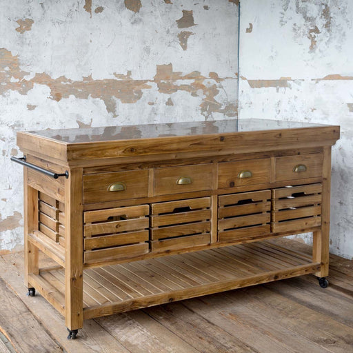 Park Hill Collection Pantry & Cafe Rolling Kitchen Island with Stone Top Island EFC81552 Park Hill Collection