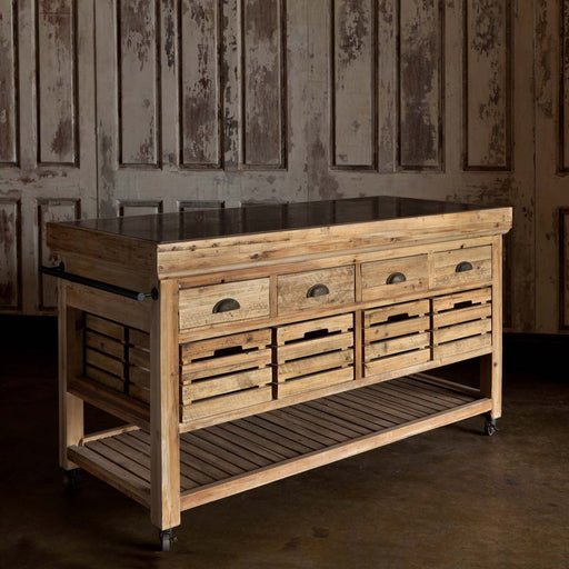 Park Hill Collection Pantry & Cafe Rolling Kitchen Island with Stone Top Island EFC81552 Park Hill Collection