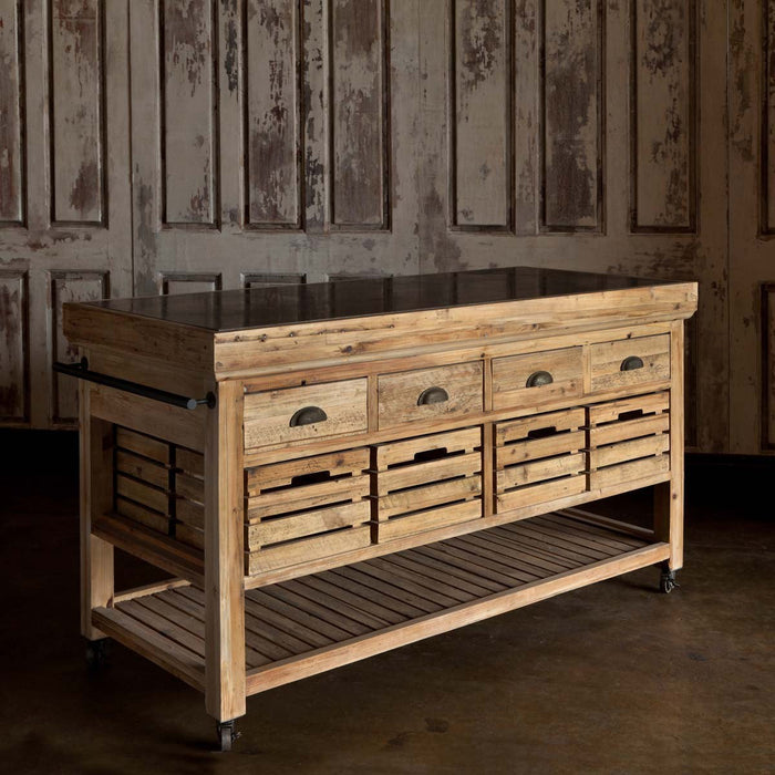 Park Hill Collection Pantry & Cafe Rolling Kitchen Island with Stone Top Island EFC81552 Park Hill Collection