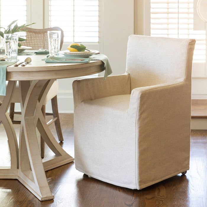 Coastal Cottage Slip Covered Linen Arm Chair EFS26077 - front view
