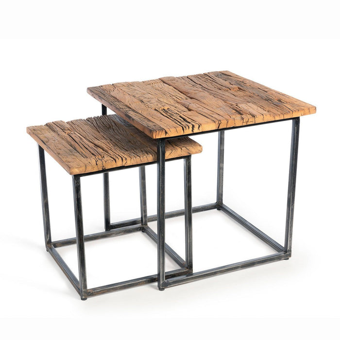 Park Hill Collection Lodge Railway Wood and Iron Nested Side Tables, Set of 2 EFT06055 Park Hill Collection