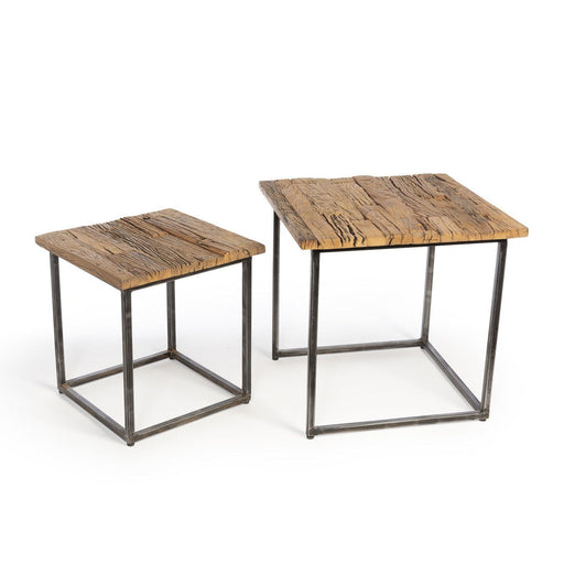 Park Hill Collection Lodge Railway Wood and Iron Nested Side Tables, Set of 2 EFT06055 Park Hill Collection