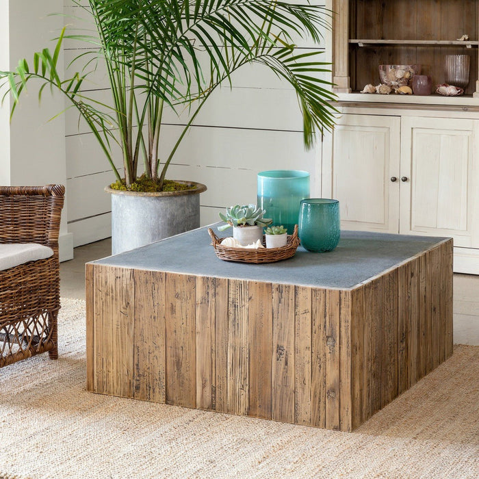 Park Hill Collection Coastal Cottage Aged Zinc Top Platform Coffee Table EFT06097 Park Hill Collection