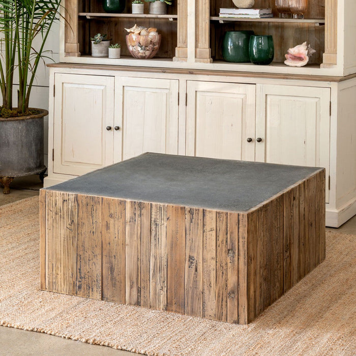Park Hill Collection Coastal Cottage Aged Zinc Top Platform Coffee Table EFT06097 Park Hill Collection