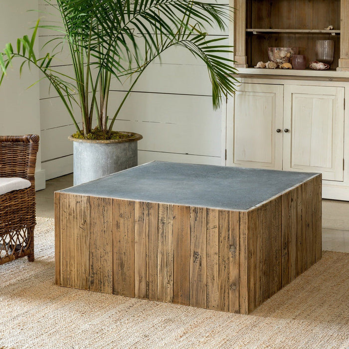 Park Hill Collection Coastal Cottage Aged Zinc Top Platform Coffee Table EFT06097 Park Hill Collection