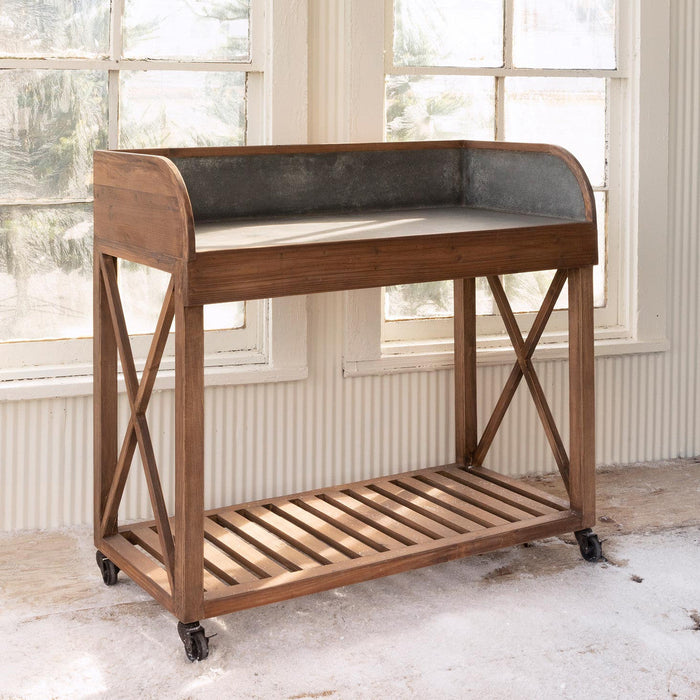 Park Hill Collection Garden Floral Zinc Top Potting Table EFT10532 Park Hill Collection