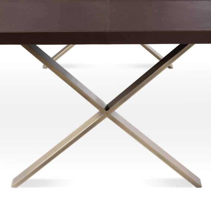 Park Hill Collection Rhodes Leather and Brass Dining Table EFT26321 Park Hill Collection