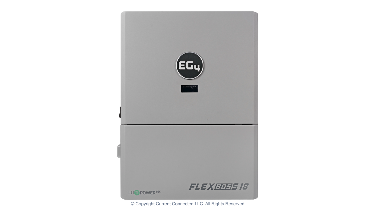 High quality photo of the EG4 - EG4INVFLXBOSS18V1 - FlexBOSS18 13kW AC Hybrid Inverter - Front View. Photographed by Current Connected