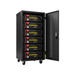 EG4 LifePower4 Lithium Batteries Kit - 30.72kWh - 6 Server Rack Batteries With Pre-Assembled Enclosed Rack - With Door & Wheels - Welded - Right turn 3/4 view of EG4 LifePower4 V2 Lithium Batteries Kit showing 6 Server Rack Batteries With Pre-Assembl