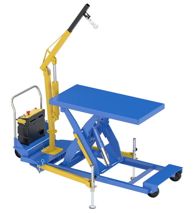 Vestil EHLTP-3060-WTJ-4-DC Steel Portable Lift Table 115 Volt 1 Phase 30 in. x 60 in. With 2K Lb Attached Hoist Capacity Blue