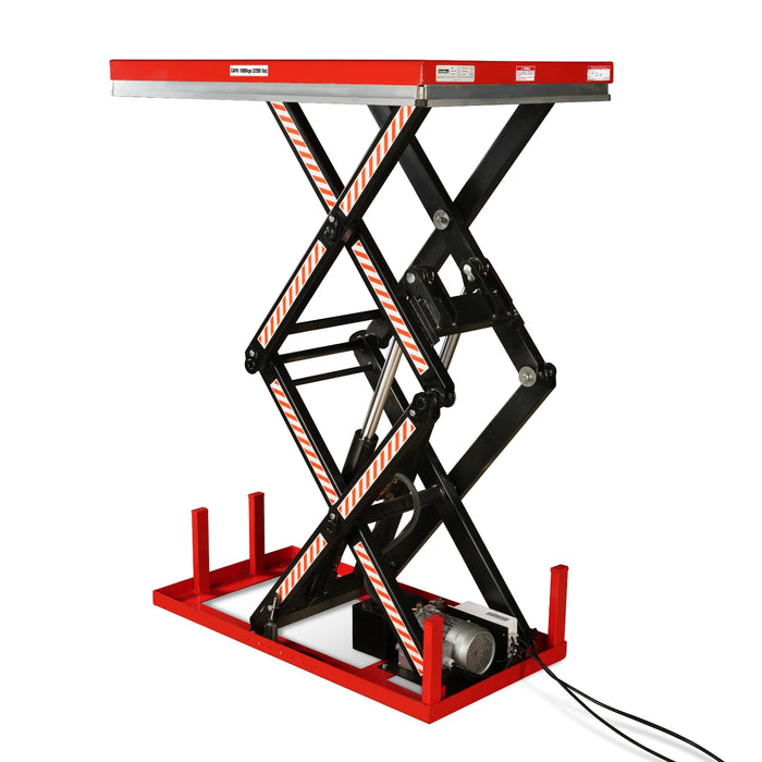 2200 lbs Capacity Stationary Electric Hydraulic Double Scissor Lift Table - 51.2" x 32.3" Platform,  70.1" Lift Height,  UL Certified Motor,  ELTD22