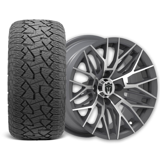 Empire Diablo DGRY 14x7 Wheel with X Comp A/T Tire golf cart wheel and tire