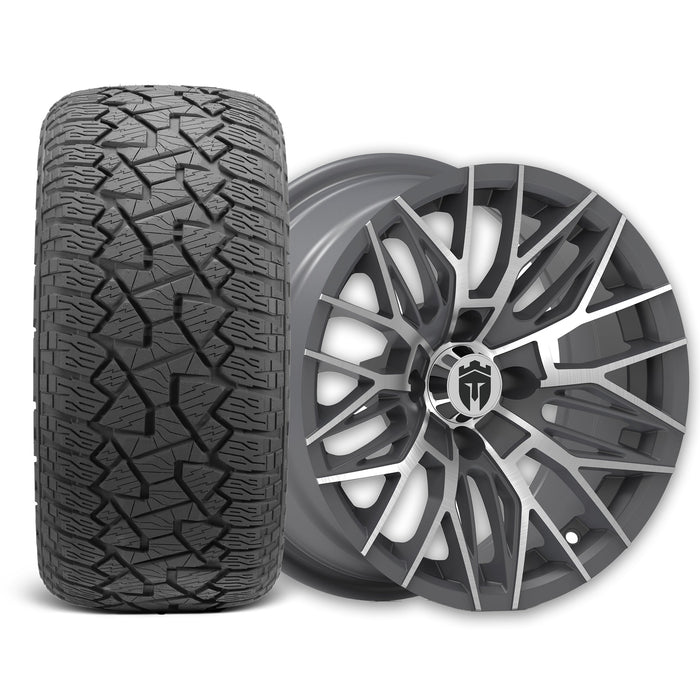Empire Diablo DGRY 14x7 Wheel with X Comp A/T Tire golf cart wheel and tire