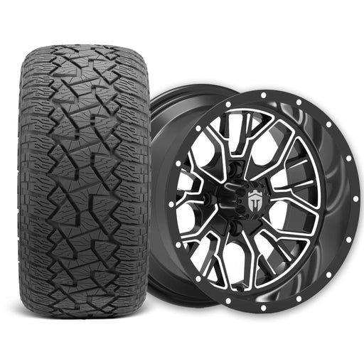 Empire Outlaw O2 14x7 Gloss Black Wheel with X Comp A/T Tire golf cart wheel and tire