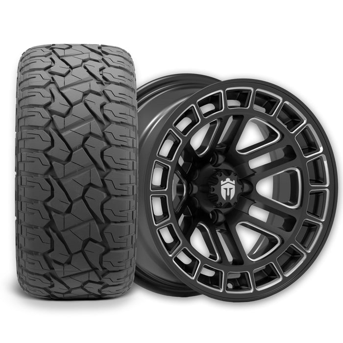 Empire Quest Q2 14x7 Gloss Black Wheel with X Comp Golf X/T Tire golf cart wheel and tire