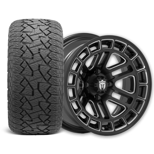 Empire Quest Q2 14x7 Gloss Black Wheel with X Comp Golf A/T Tire golf cart wheel and tire