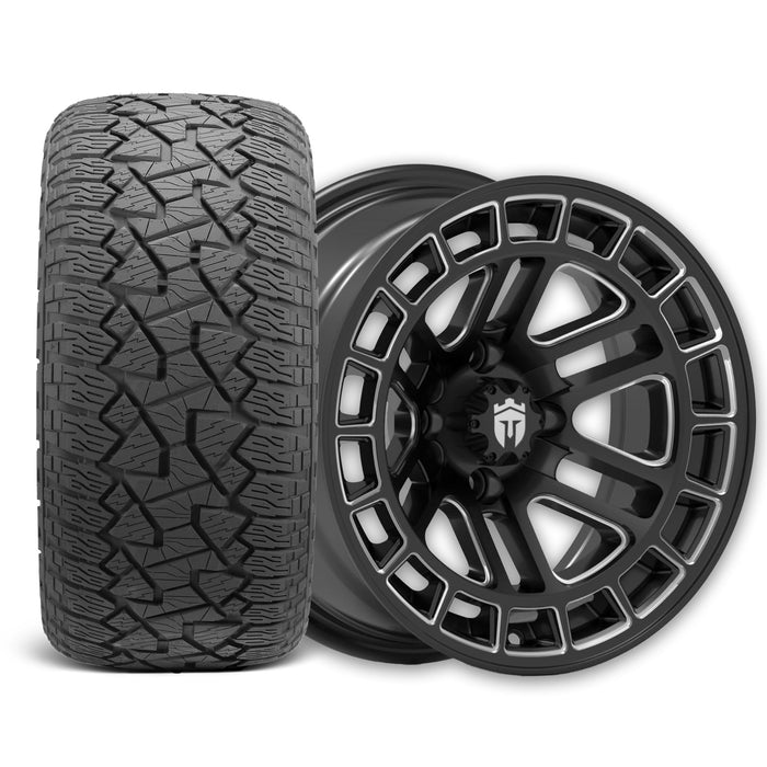 Empire Quest Q2 14x7 Gloss Black Wheel with X Comp Golf A/T Tire golf cart wheel and tire