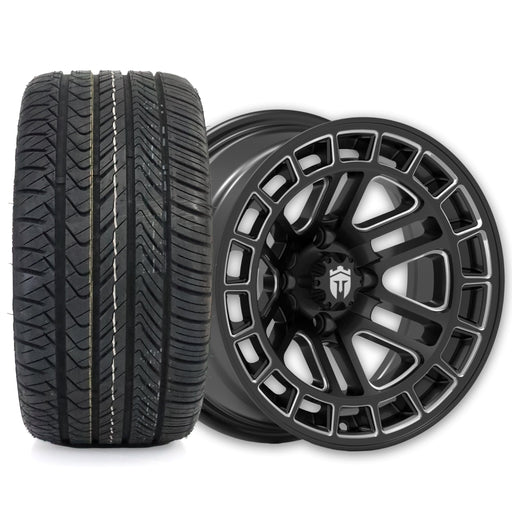 Empire Quest Q2 14x7 Gloss Black Wheel with X Comp Golf H/T Tire golf cart wheel and tire