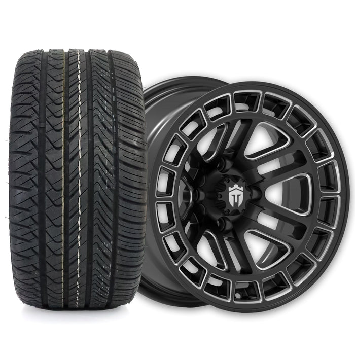 Empire Quest Q2 14x7 Gloss Black Wheel with X Comp Golf H/T Tire golf cart wheel and tire