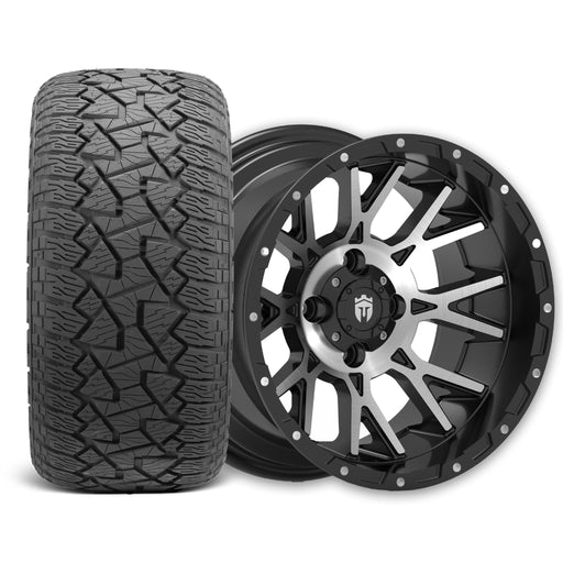 Empire Savage SV3 14x8 Gloss Black Machined Face with X Comp Golf A/T Tire golf cart wheel and tire