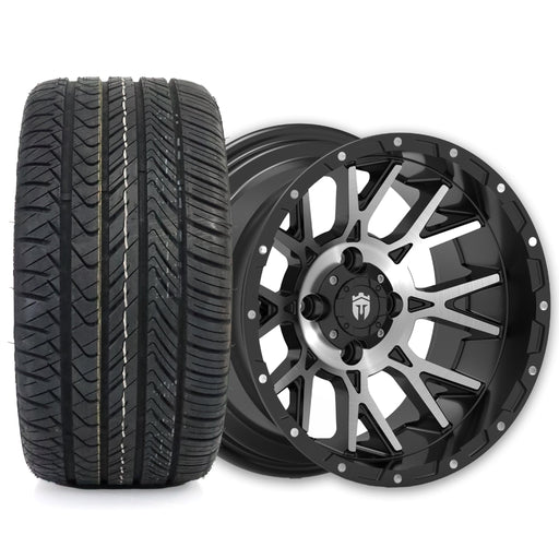 Empire Savage SV3 14x8 Gloss Black Machined Face with X Comp Golf H/T Tire golf cart wheel and tire