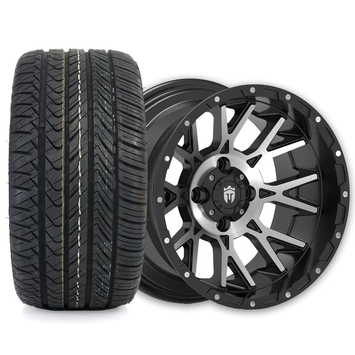 Empire Savage SV3 14x8 Gloss Black Machined Face with X Comp Golf H/T Tire golf cart wheel and tire