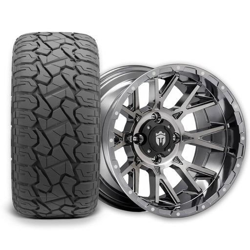 Empire Savage SV5 14x7 Black Chrome Wheel with X Comp Golf X/T Tire golf cart wheel and tire