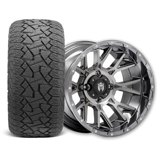 Empire Savage SV5 14x7 Black Chrome Wheel with X Comp Golf A/T Tire golf cart wheel and tire