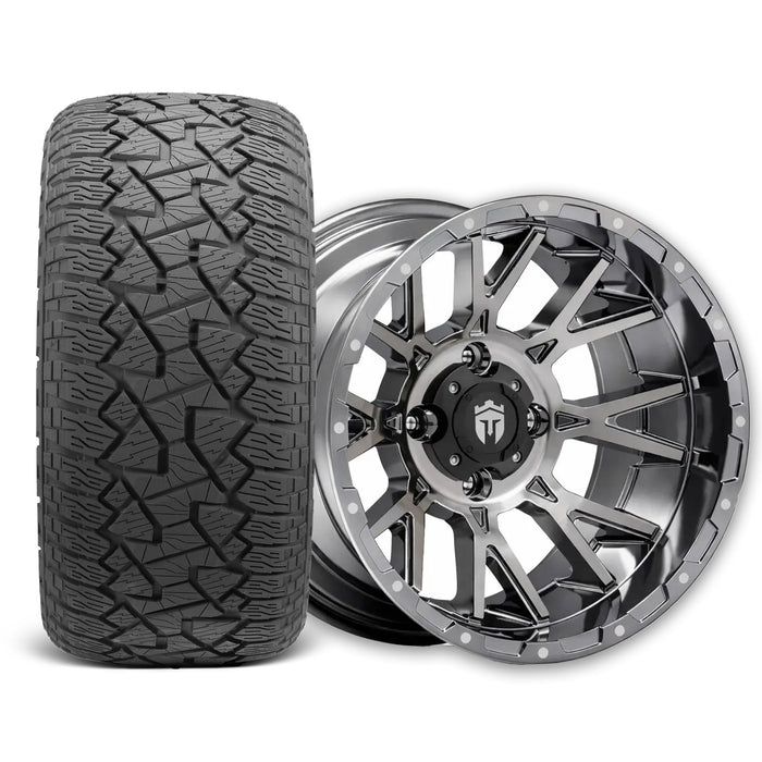 Empire Savage SV5 14x7 Black Chrome Wheel with X Comp Golf A/T Tire golf cart wheel and tire