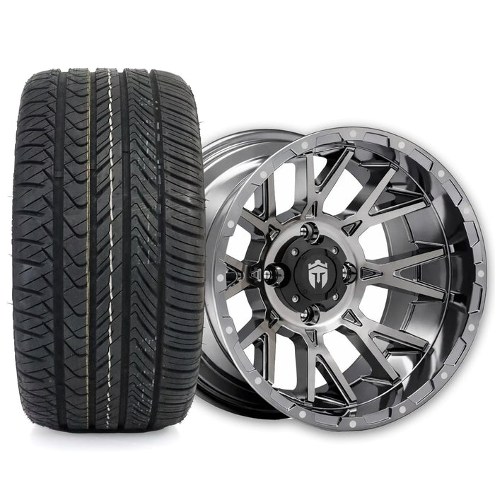 Empire Savage SV5 14x7 Black Chrome Wheel with X Comp Golf H/T Tire golf cart wheel and tire