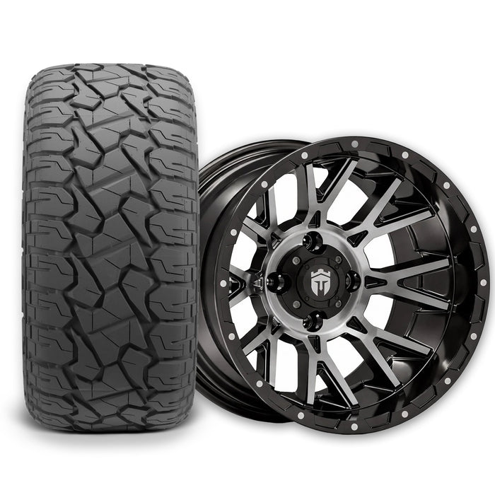 Empire Savage SV6 14x8 Gloss Black Tinted Machined Face Wheel with X Comp Golf X/T Tire golf cart wheel and tire