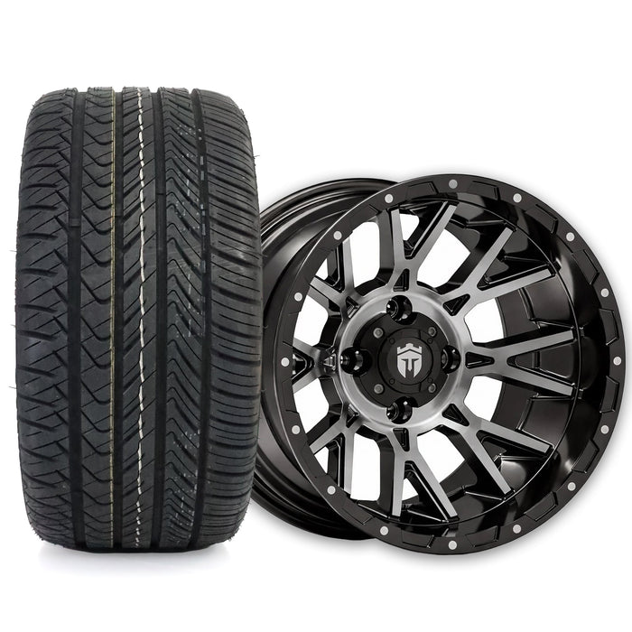 Empire Savage SV6 14x8 Gloss Black Tinted Machined Face Wheel with X Comp Golf H/T Tire golf cart wheel and tire