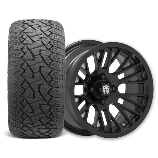 Empire Switch SWGB 14x7 Gloss Black with X Comp Golf A/T Tire golf cart wheel and tire