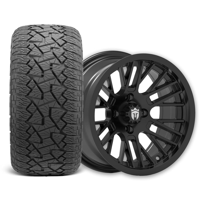 Empire Switch SWGB 14x7 Gloss Black with X Comp Golf A/T Tire golf cart wheel and tire