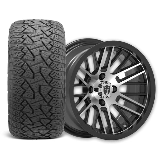 Empire Switch SWGB3 14x7 Gloss Black Machined Face with X Comp Golf A/T Tire golf cart wheel and tire