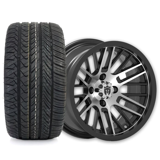 Empire Switch SWGB3 14x7 Gloss Black Machined Face with X Comp Golf H/T Tire golf cart wheel and tire