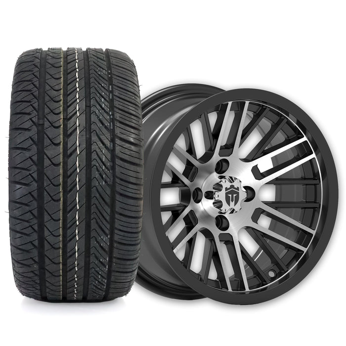 Empire Switch SWGB3 14x7 Gloss Black Machined Face with X Comp Golf H/T Tire golf cart wheel and tire
