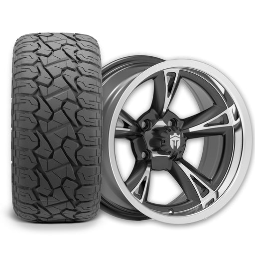 Empire Rodder RD1 14x7 Black Polished Wheel with X Comp Golf X/T Tire golf cart wheel and tire