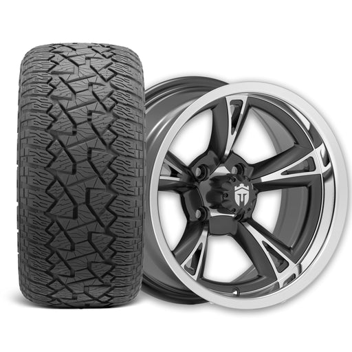 Empire Rodder RD1 14x7 Black Polished Wheel with X Comp Golf A/T Tire golf cart wheel and tire