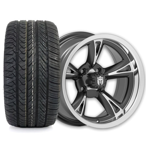 Empire Rodder RD1 14x7 Black Polished Wheel with X Comp Golf H/T Tire golf cart wheel and tire