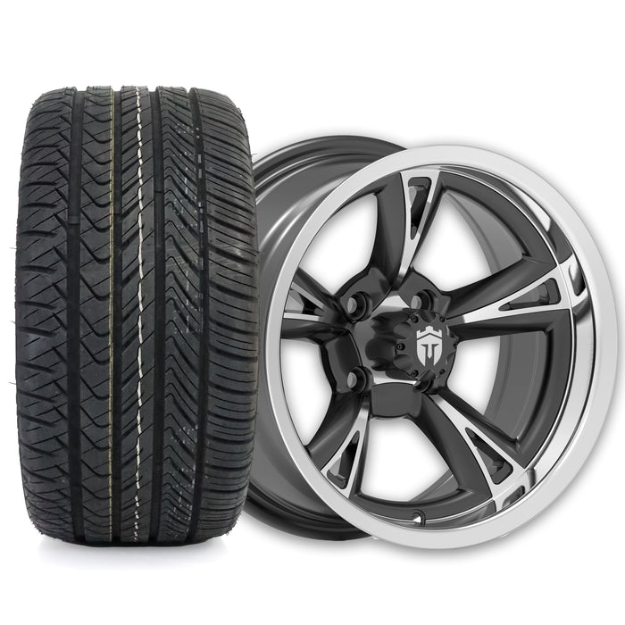 Empire Rodder RD1 14x7 Black Polished Wheel with X Comp Golf H/T Tire golf cart wheel and tire