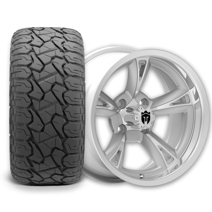 Empire Rodder RD2 14x7 Silver Polished Wheel with X Comp Golf X/T Tire golf cart wheel and tire