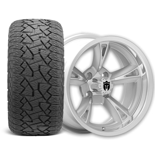 Empire Rodder RD2 14x7 Silver Polished Wheel with X Comp Golf A/T Tire golf cart wheel and tire