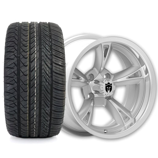 Empire Rodder RD2 14x7 Silver Polished Wheel with X Comp Golf H/T Tire golf cart wheel and tire