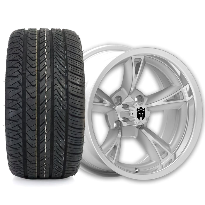 Empire Rodder RD2 14x7 Silver Polished Wheel with X Comp Golf H/T Tire golf cart wheel and tire